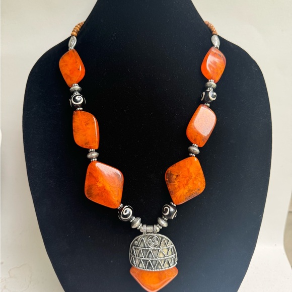 Orange  Denkays tribal necklace,statement necklace, African necklace - Picture 4 of 7